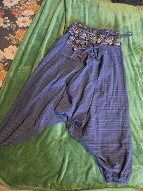 Boho Embroidered Waist Blue Women Harem Pants
